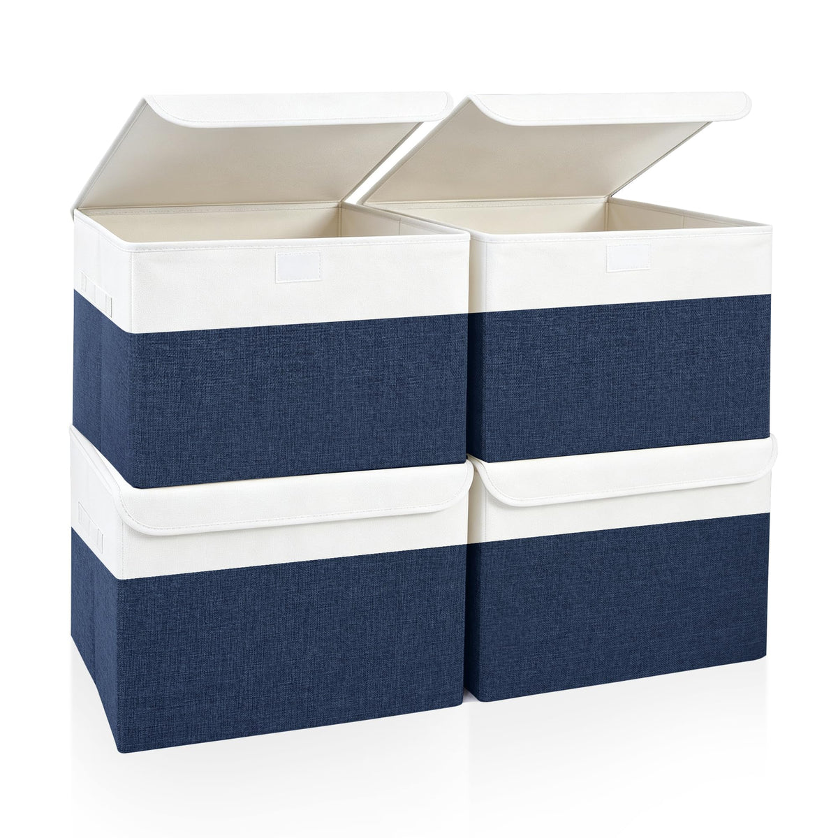 Bagnizer Large 22 Quart Linen Fabric Foldable Storage Bin Cube Organizer Basket with Flip-Top Lid & Handles, Clothes Blanket Box for Home, Office, Closet, Gray, 4 Pack 14.6 x 9.5 x 9.5”