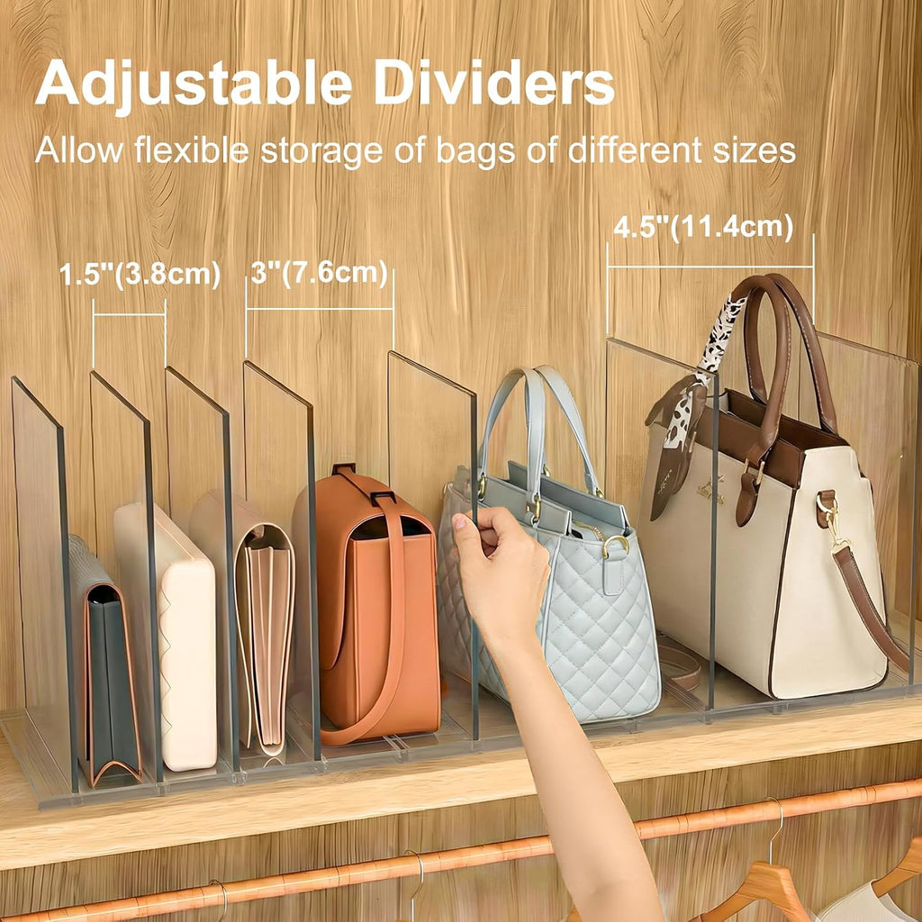 SortNStore Bag & Purse Organizer for Closet: Adjustable Clear Dividers