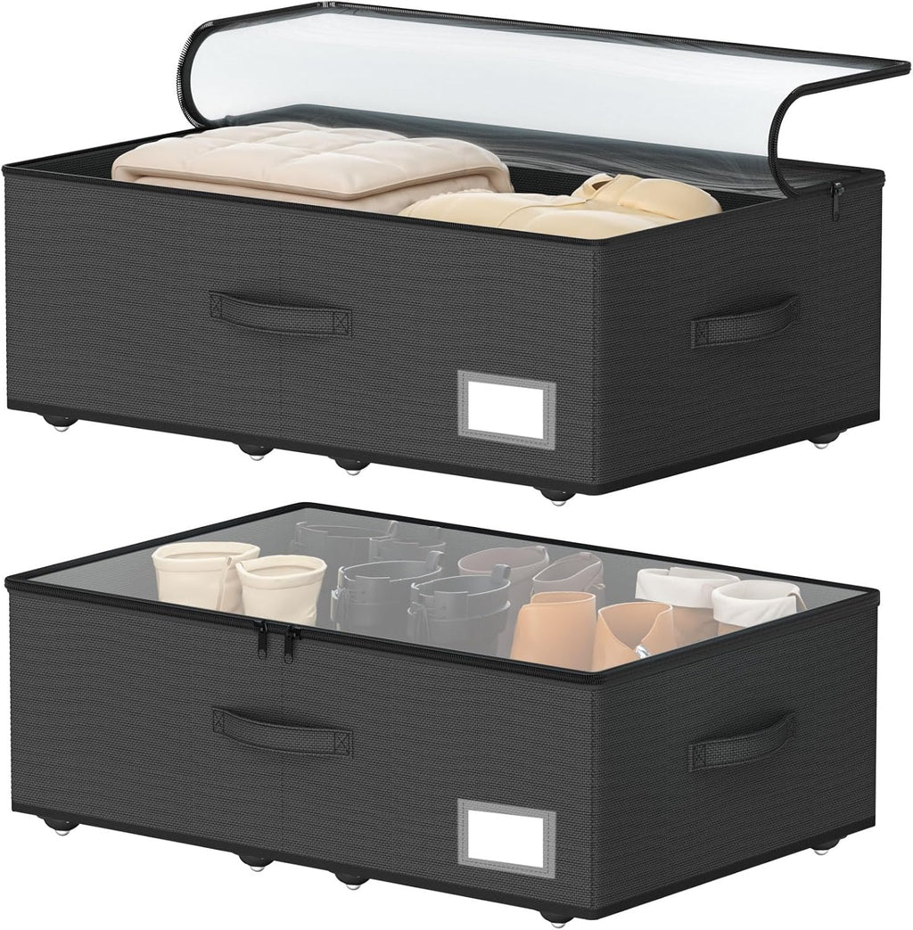 EE-RoomWorld Under Bed Storage with Wheels, 10 inches height，Black