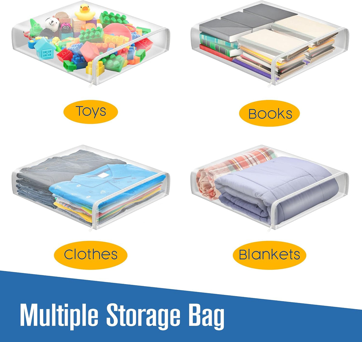 Sweater Storage Bags, Clear Zippered Vinyl Organizer, 18 x 15 x 4 IN, 5 PK