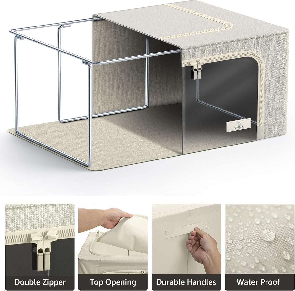 Sorbus Clothes Storage Bins, Clear Window & Handles (4 Pack, Beige)