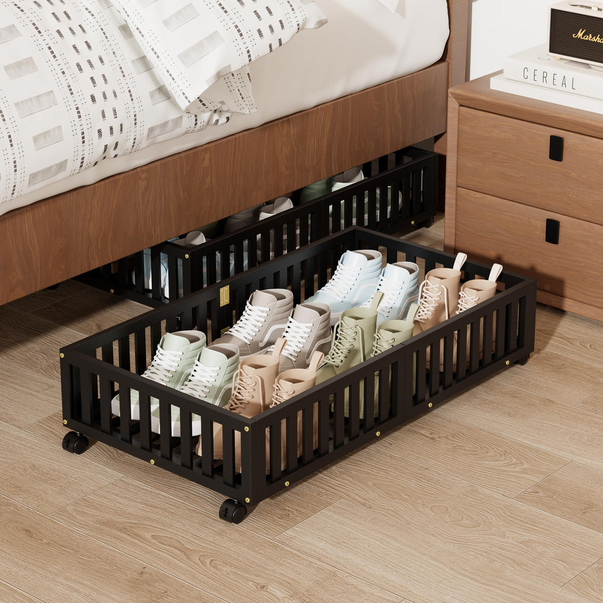 Under Bed Storage with Wheels, 2 Pcs Bamboo Drawers for Clothes and Toy