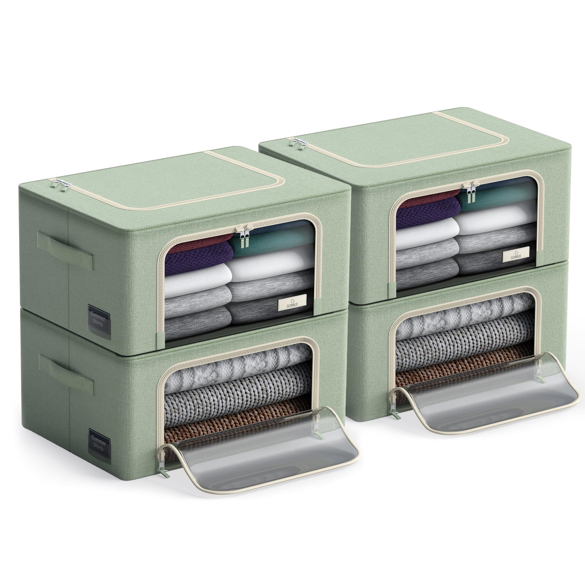 Sorbus Clothes Storage Bins, Clear Window & Handles (2 Pack, Gray)