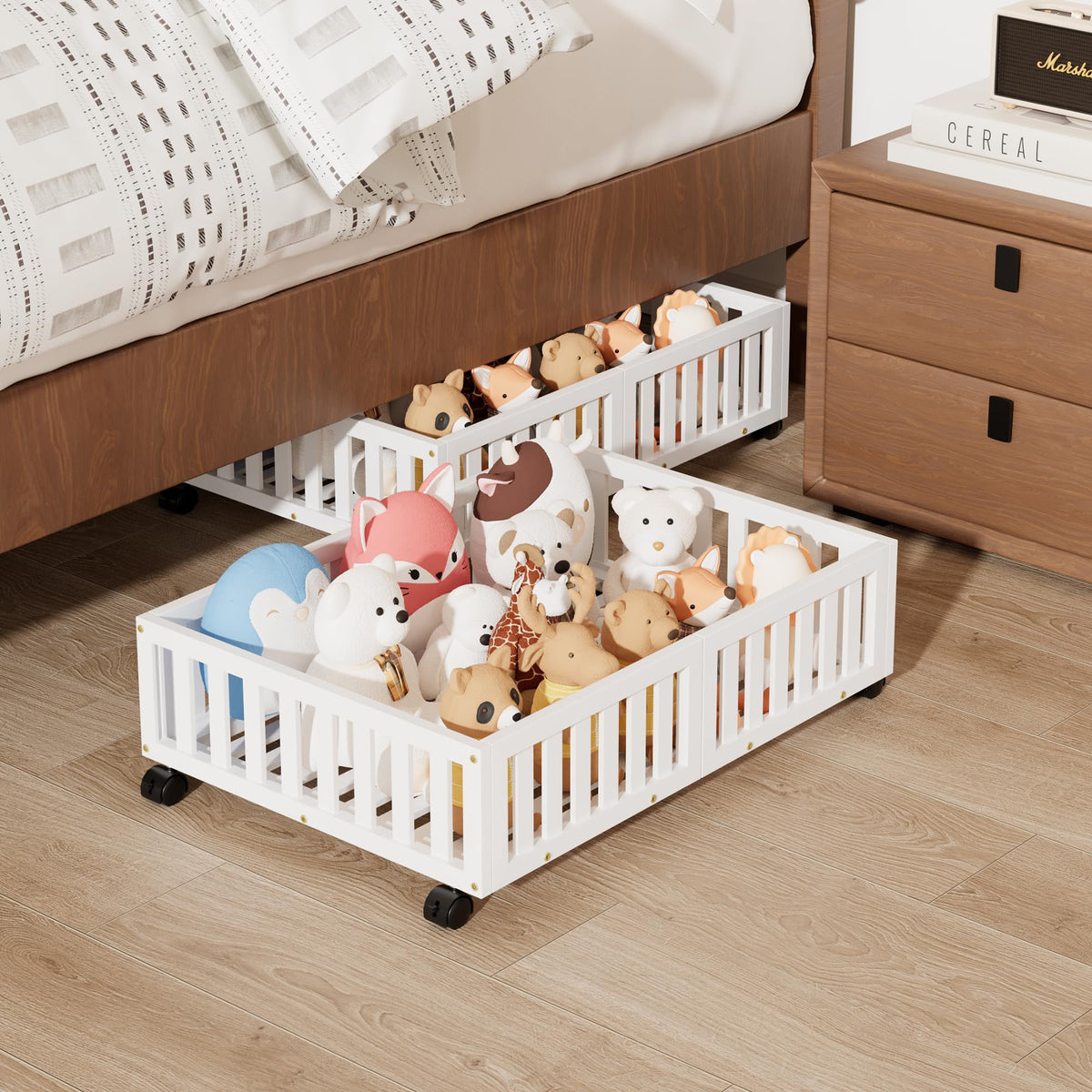Under Bed Storage with Wheels, 2 Pcs Bamboo Drawers for Clothes and Toy
