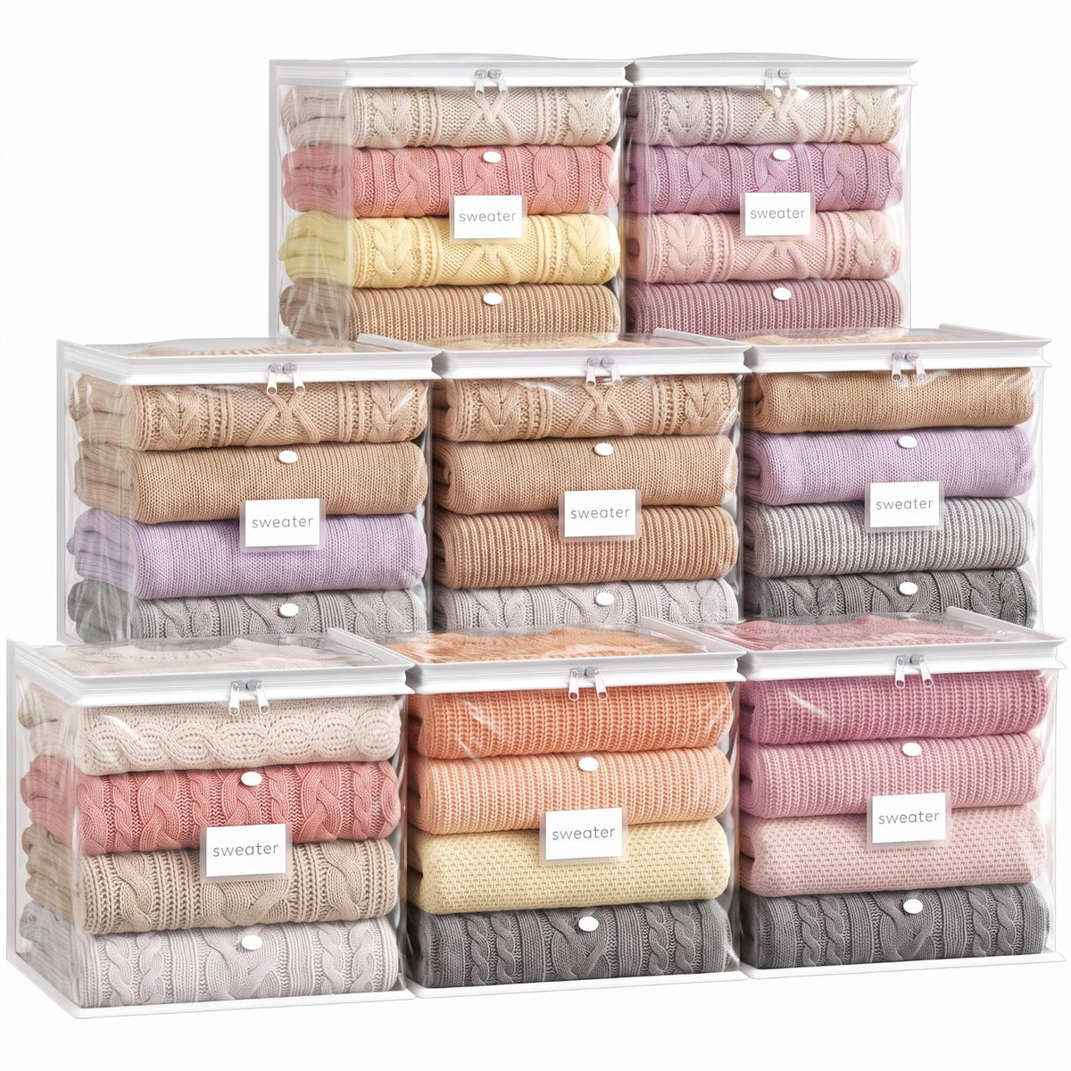 Lifewit 6 Pack Clear Zippered Storage Bags, Plastic Sweater Storage Bags Clothing Organizer for Blankets Linen Sweater Bed Sheet Quilt Clothes (15.7 x 13.8 x 3.9 Inch)