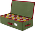 ZOBER Underbed Christmas Ornament Storage Box - Stores 120 3" Ornaments, With Dividers - Tear Proof 600D Oxford Fabric, Ornament Organizer Storage Box, Durable Christmas Containers Holder - Red