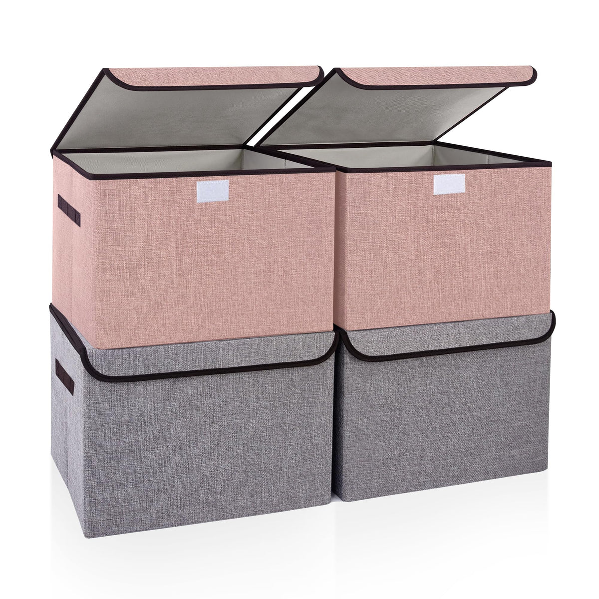 Bagnizer Large 22 Quart Linen Fabric Foldable Storage Bin Cube Organizer Basket with Flip-Top Lid & Handles, Clothes Blanket Box for Home, Office, Closet, Gray, 4 Pack 14.6 x 9.5 x 9.5”