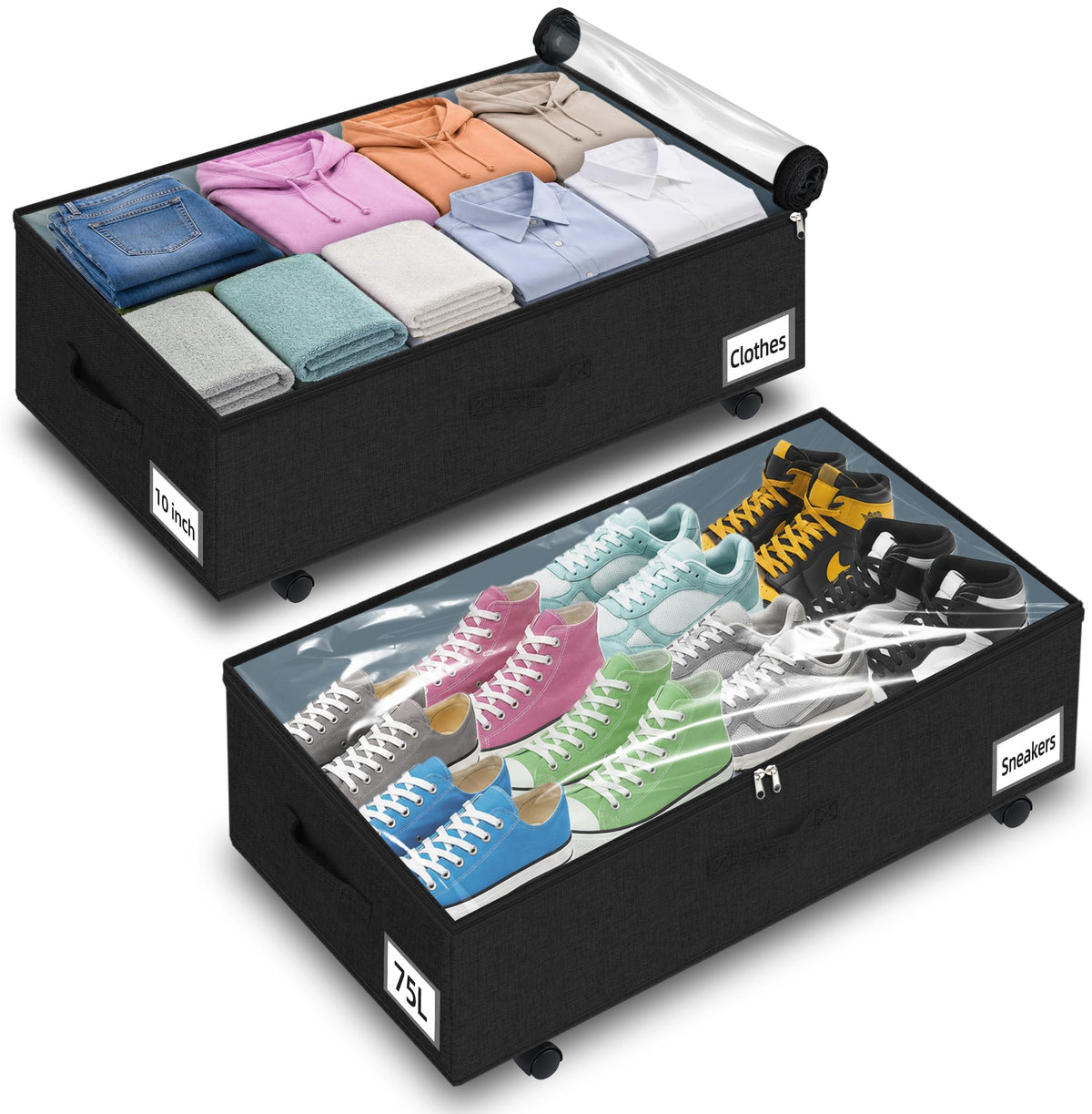 6.7-in Under Bed Storage Bin with Lid, Rigid Sides,2 Pack, Black