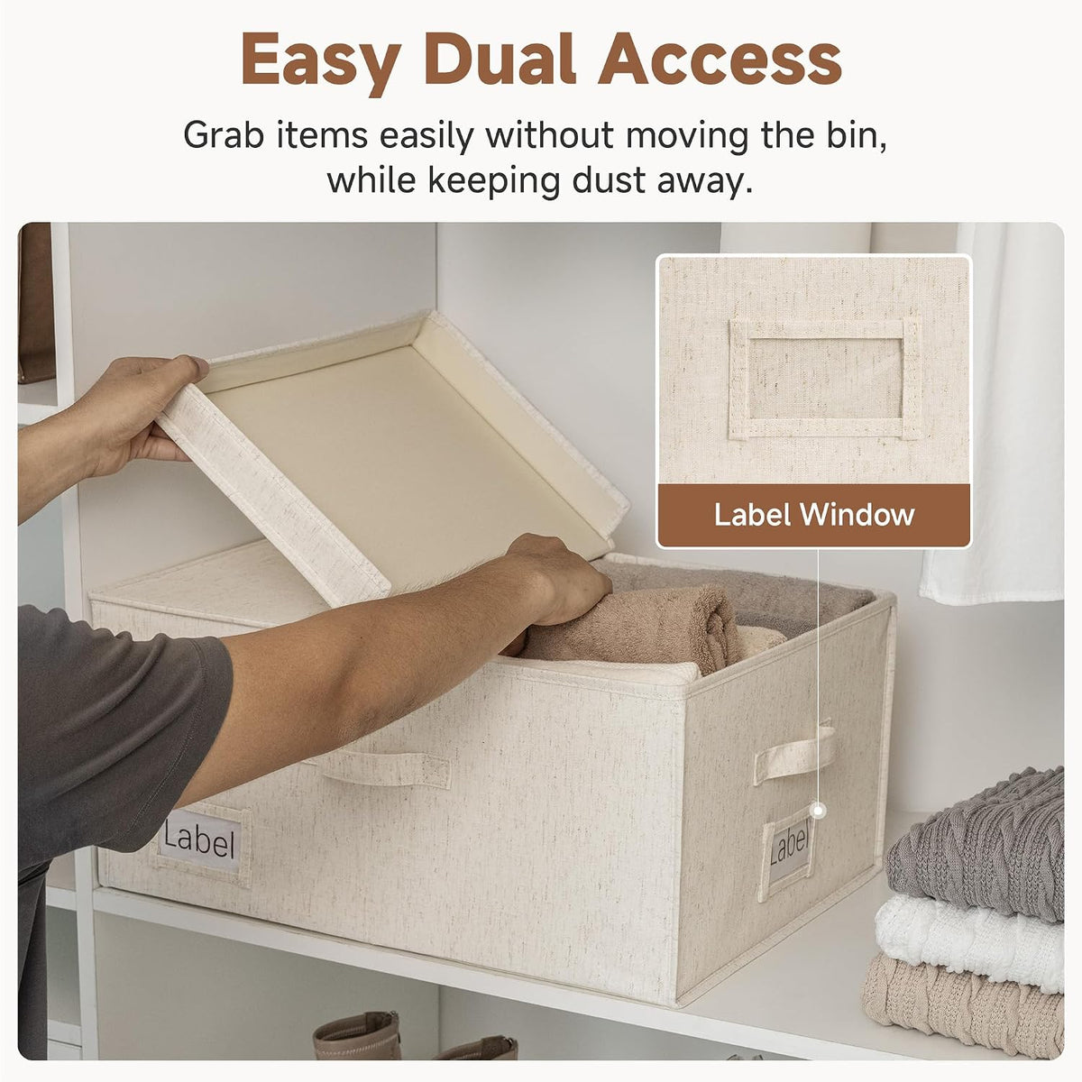 StorageWorks Large Decorative Storage Boxes with Lids, Beige Linen