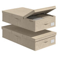 FHSQX Under Bed Storage Container 2Pack 6 Inches Low Profile Under-bed Organizer Bins Slim Under Couch Storage Box Ideal For Seasonal Clothes Blankets Towel Fabric (2, Beige, 31.5 * 16.5 * 6in)