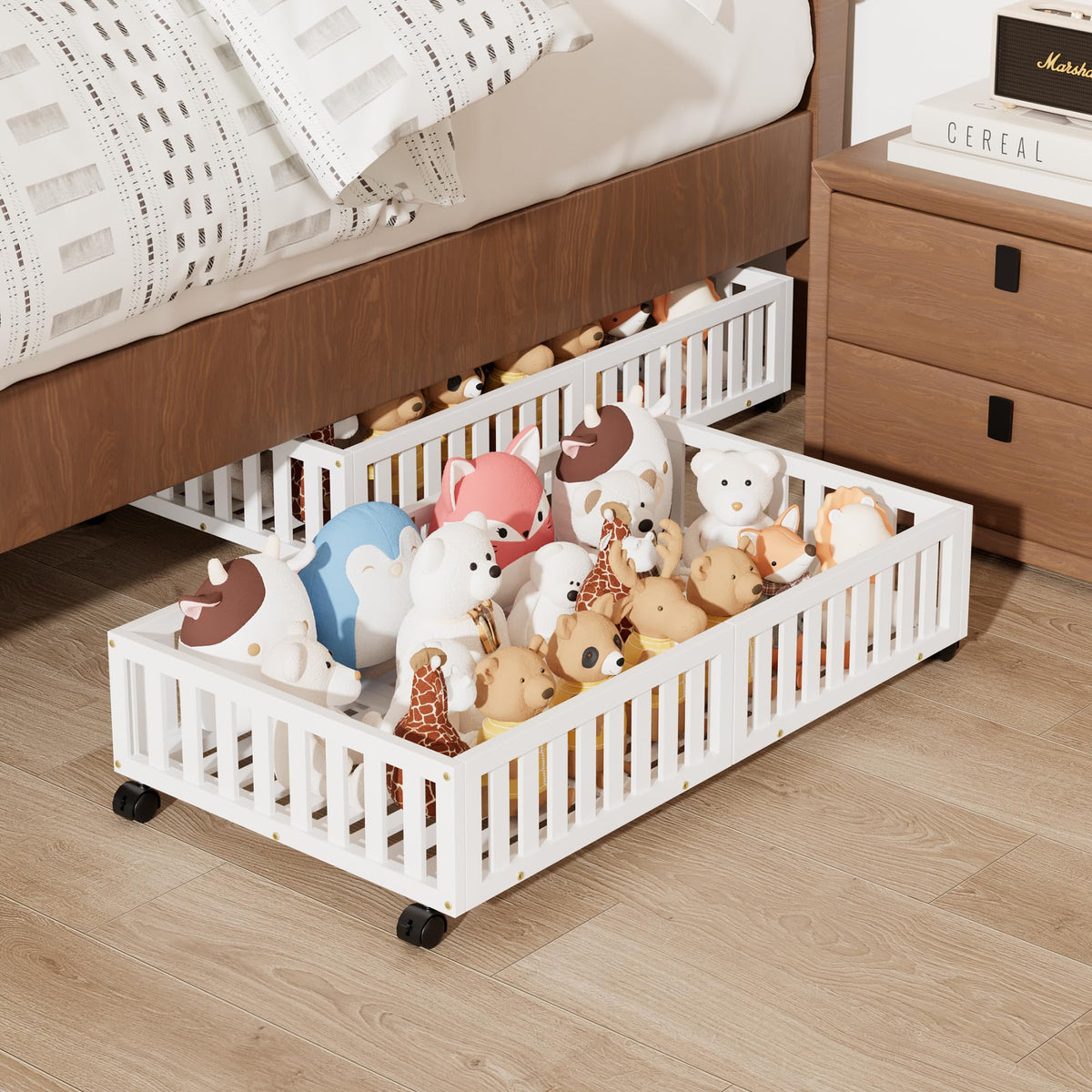 Under Bed Storage with Wheels, 2 Pcs Bamboo Drawers for Clothes and Toy