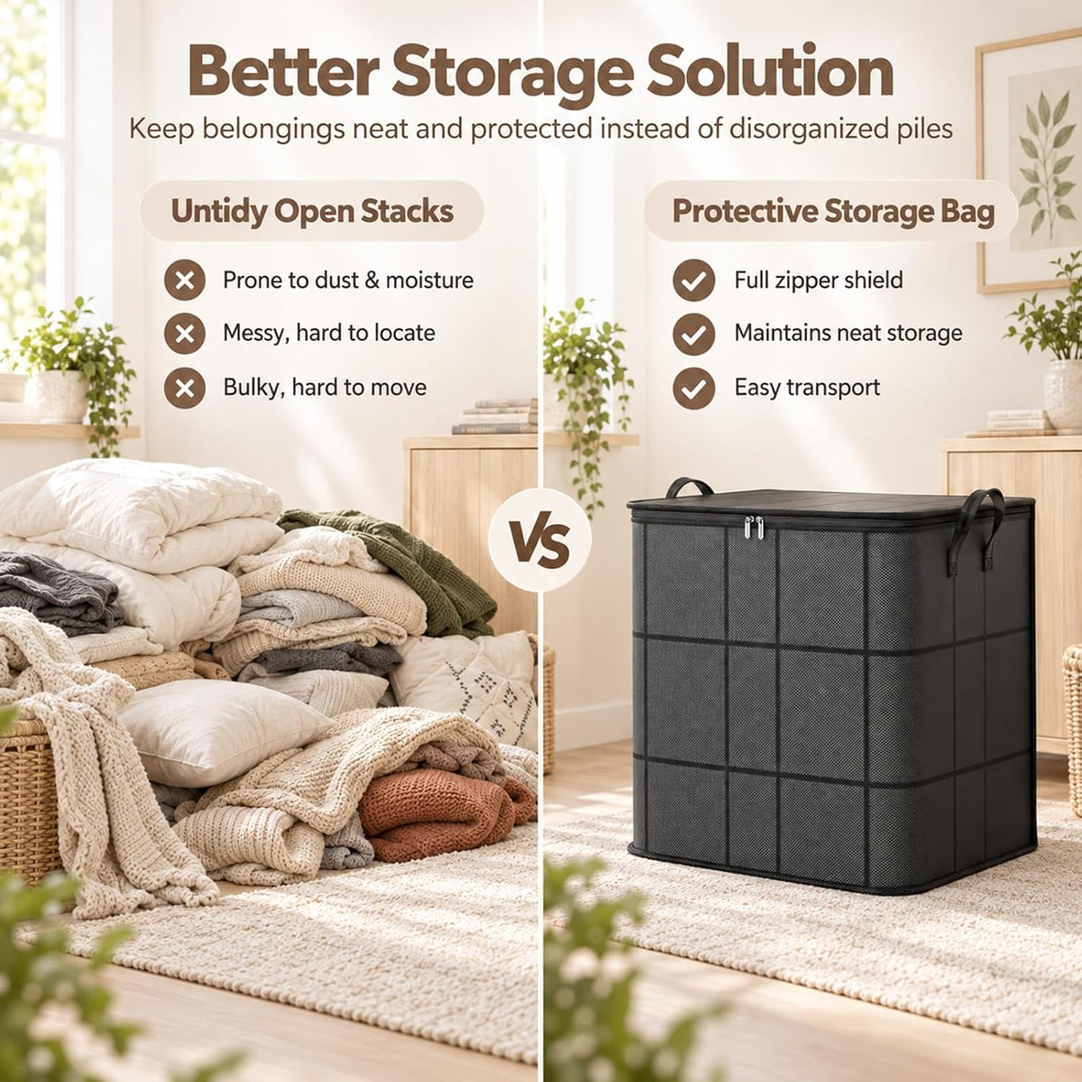 3PCS XXL Foldable Storage Bag with Reinforced Handles,180L Large Capacity