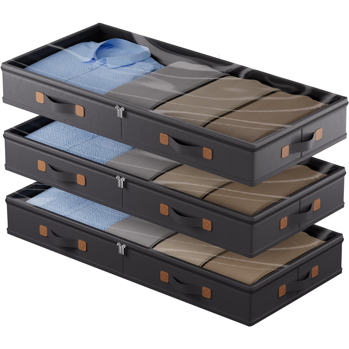 2Pack 3 Inches Low Profile Under Bed Storage Container With Lid, Drak Grey