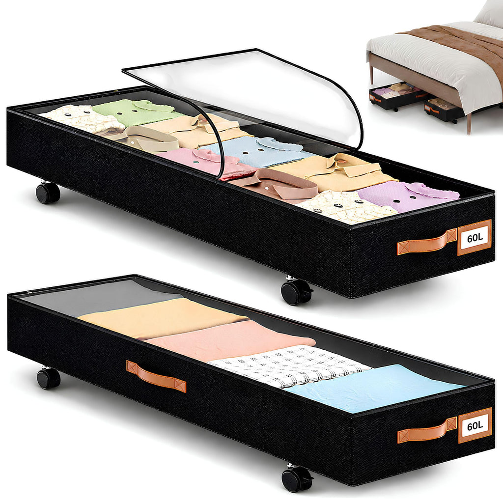 Under Bed Storage with Wheels, 12" Height Under Bed Storage Extra Deep Under Bed Storage Containers, Perfect for 14'' Bed Frame, No Assemble Metal Rolling Underbed Storage for Clothes Shoes Blankets