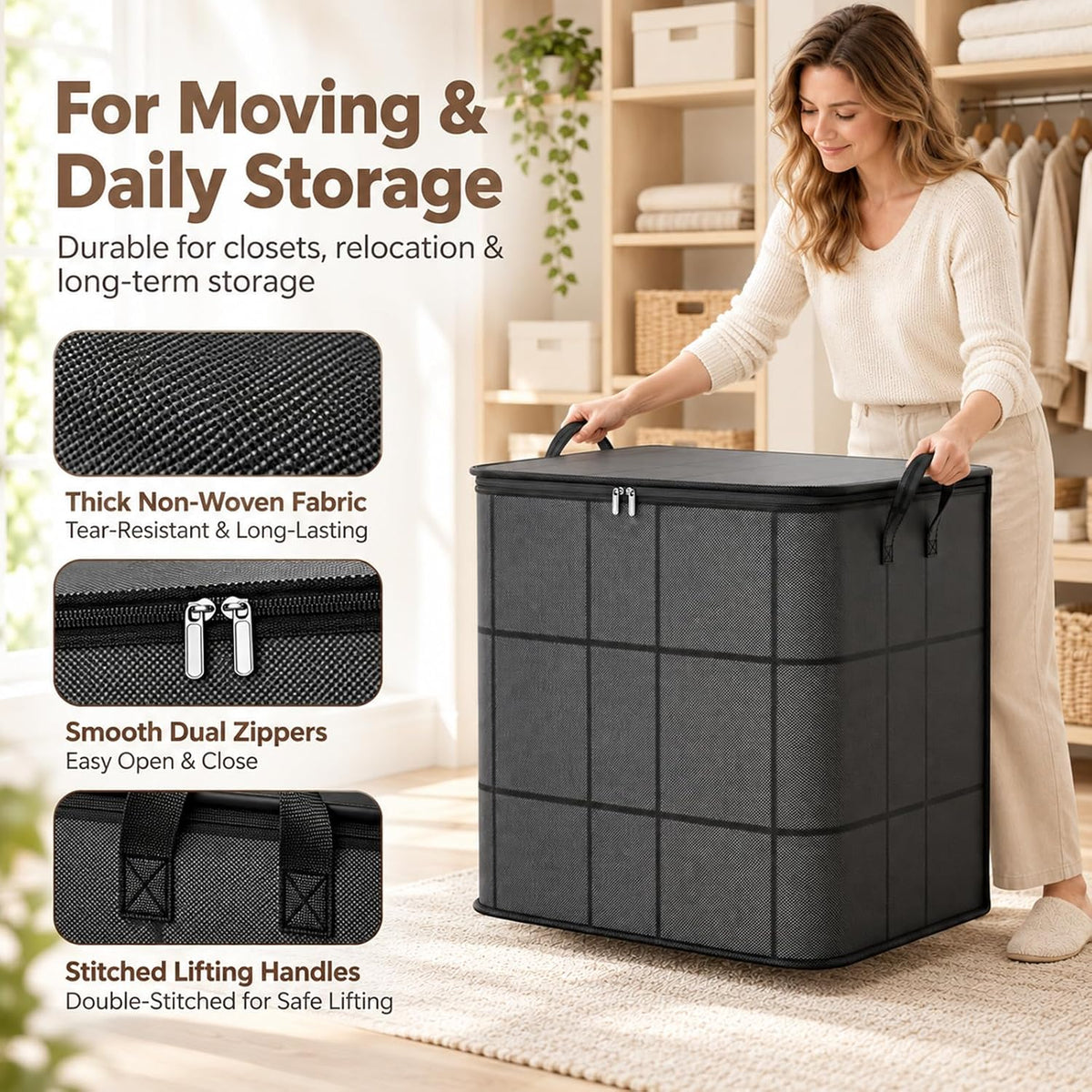 3PCS XXL Foldable Storage Bag with Reinforced Handles,180L Large Capacity
