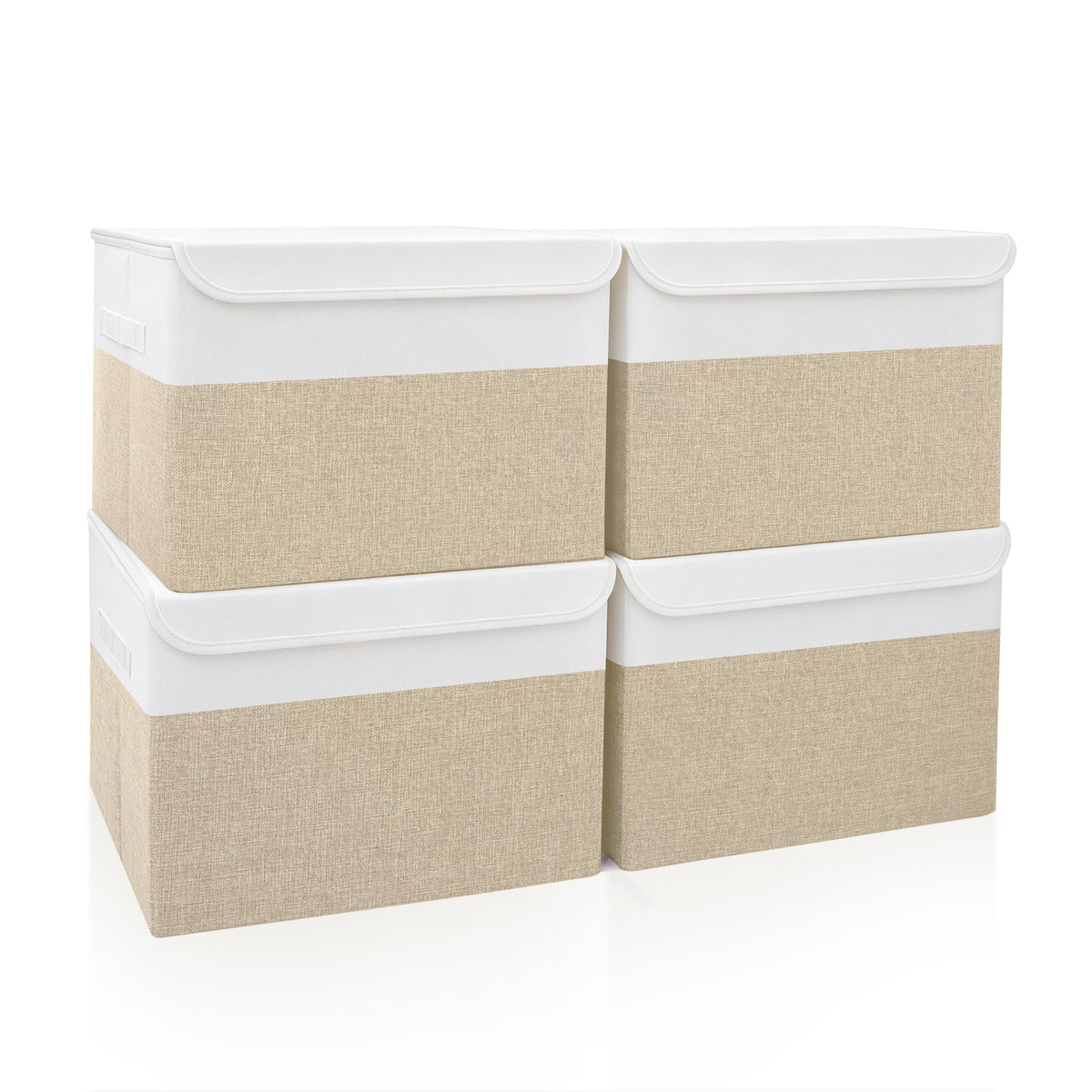 Bagnizer Large 22 Quart Linen Fabric Foldable Storage Bin Cube Organizer Basket with Flip-Top Lid & Handles, Clothes Blanket Box for Home, Office, Closet, Gray, 4 Pack 14.6 x 9.5 x 9.5”