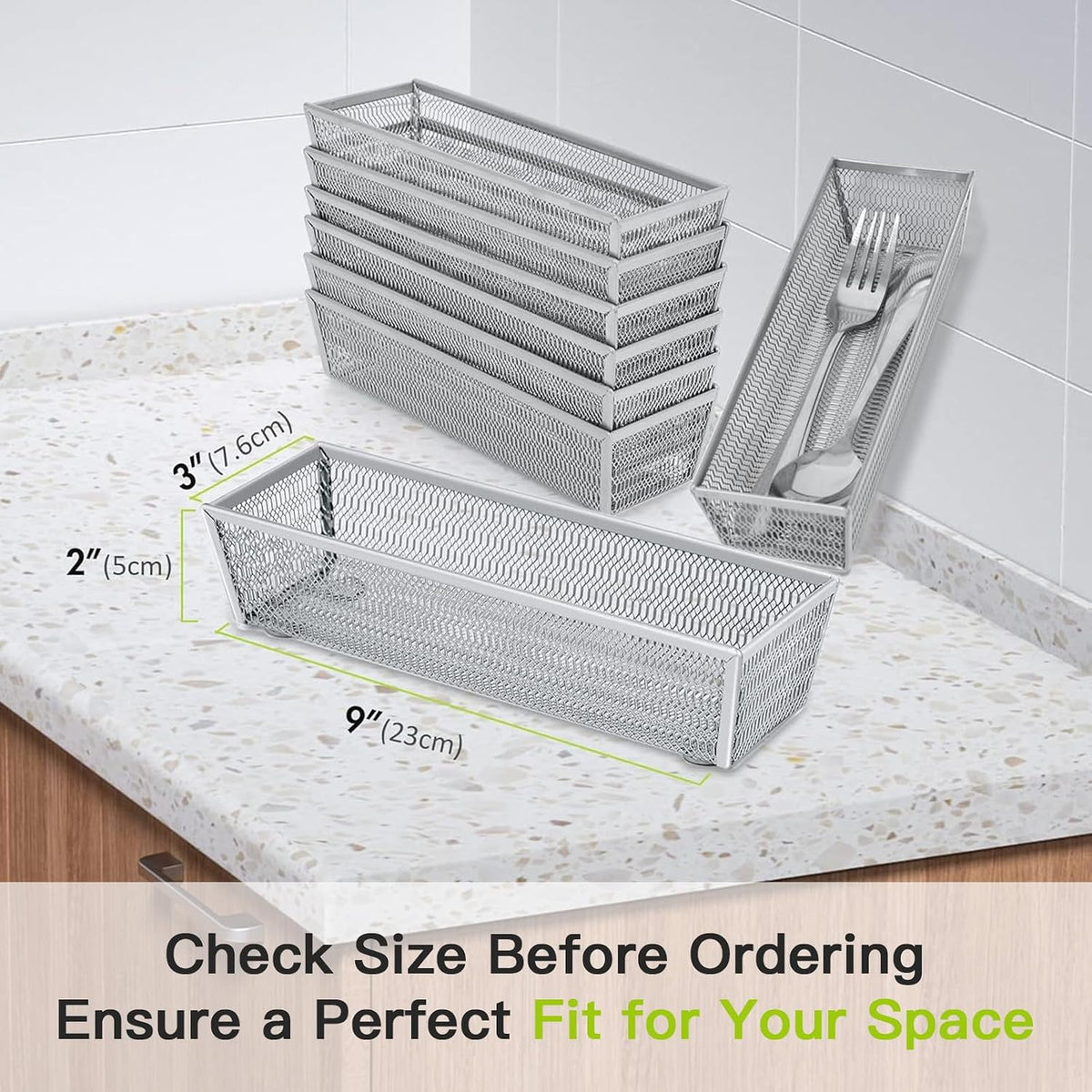 Neudeco Silverware Organizer, Silver, 9 * 3 * 2 inch, Pack 6