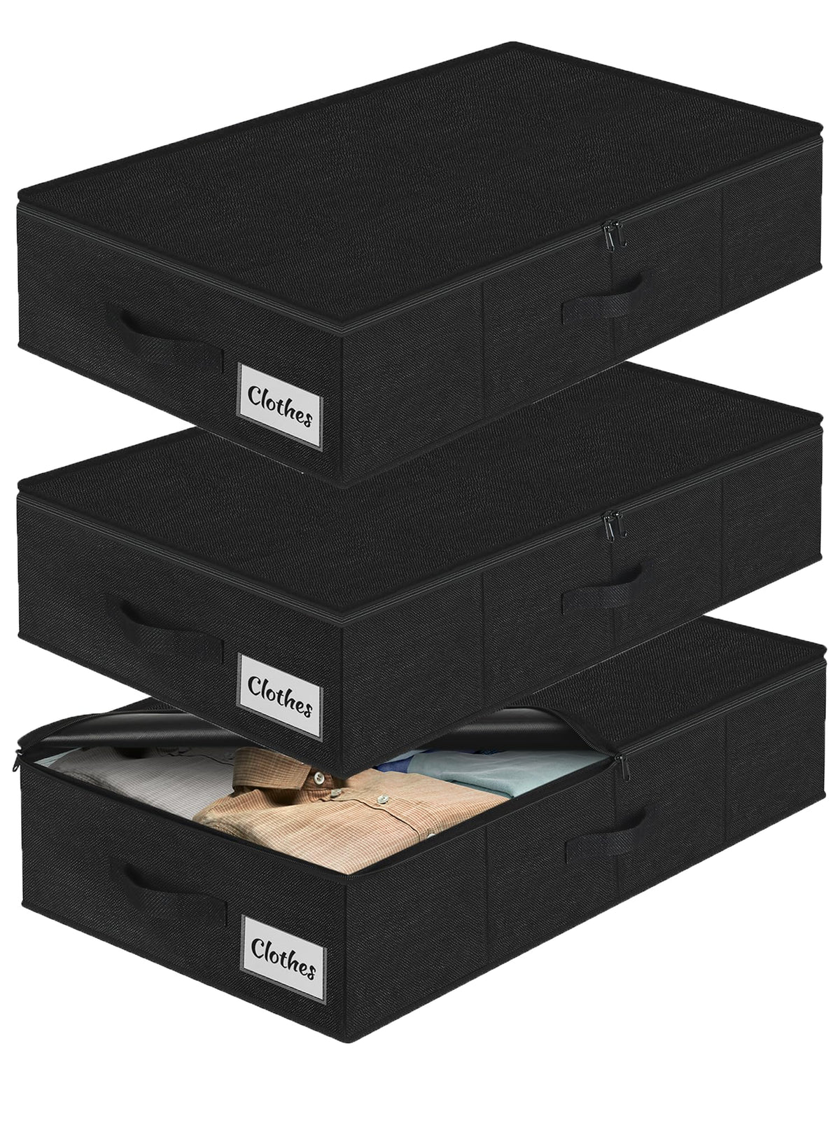 Under Bed Storage Container Bins 2 Pack, Low Profile Foldable Underbed Clothes Storage Organizer W/ Ultra Thick Fabric and Sturdy Bottom/Sides, Dual Zipper Storage Box for Dorm and Home 30x16x6.7"