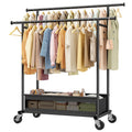Clothes Rack 210 LBS Double Rods Extra Storage Basket