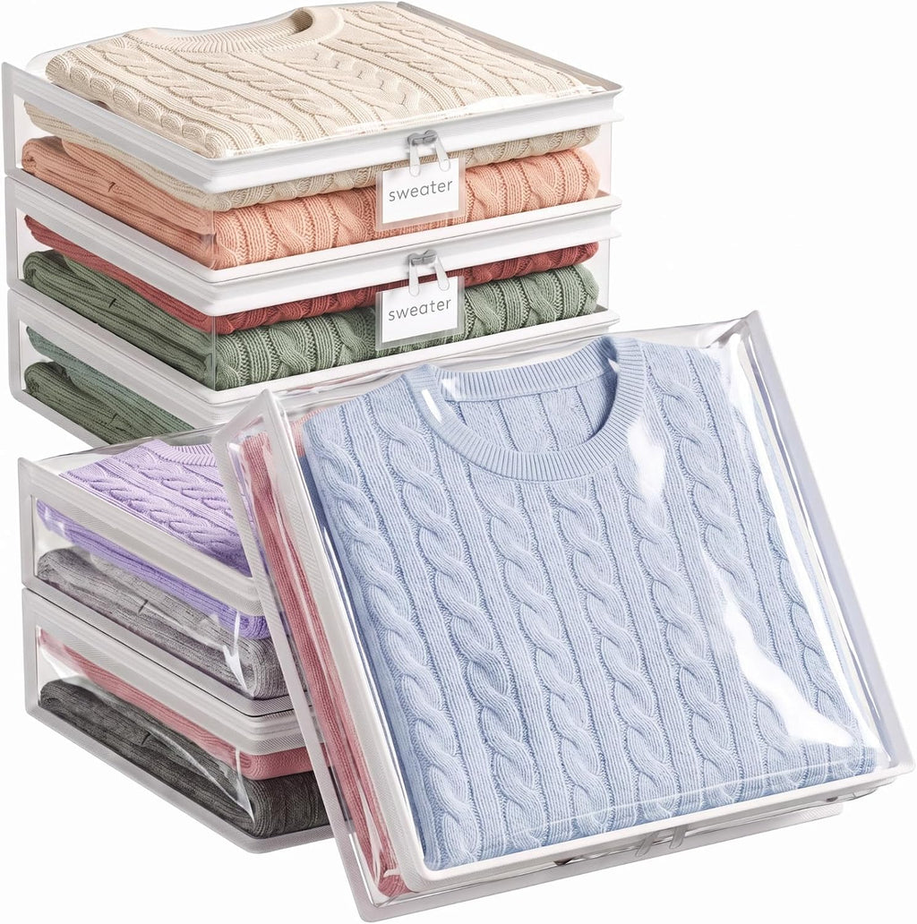 Lifewit 6 Pack Clear Zippered Storage Bags, Plastic Sweater Storage Bags Clothing Organizer for Blankets Linen Sweater Bed Sheet Quilt Clothes (15.7 x 13.8 x 3.9 Inch)