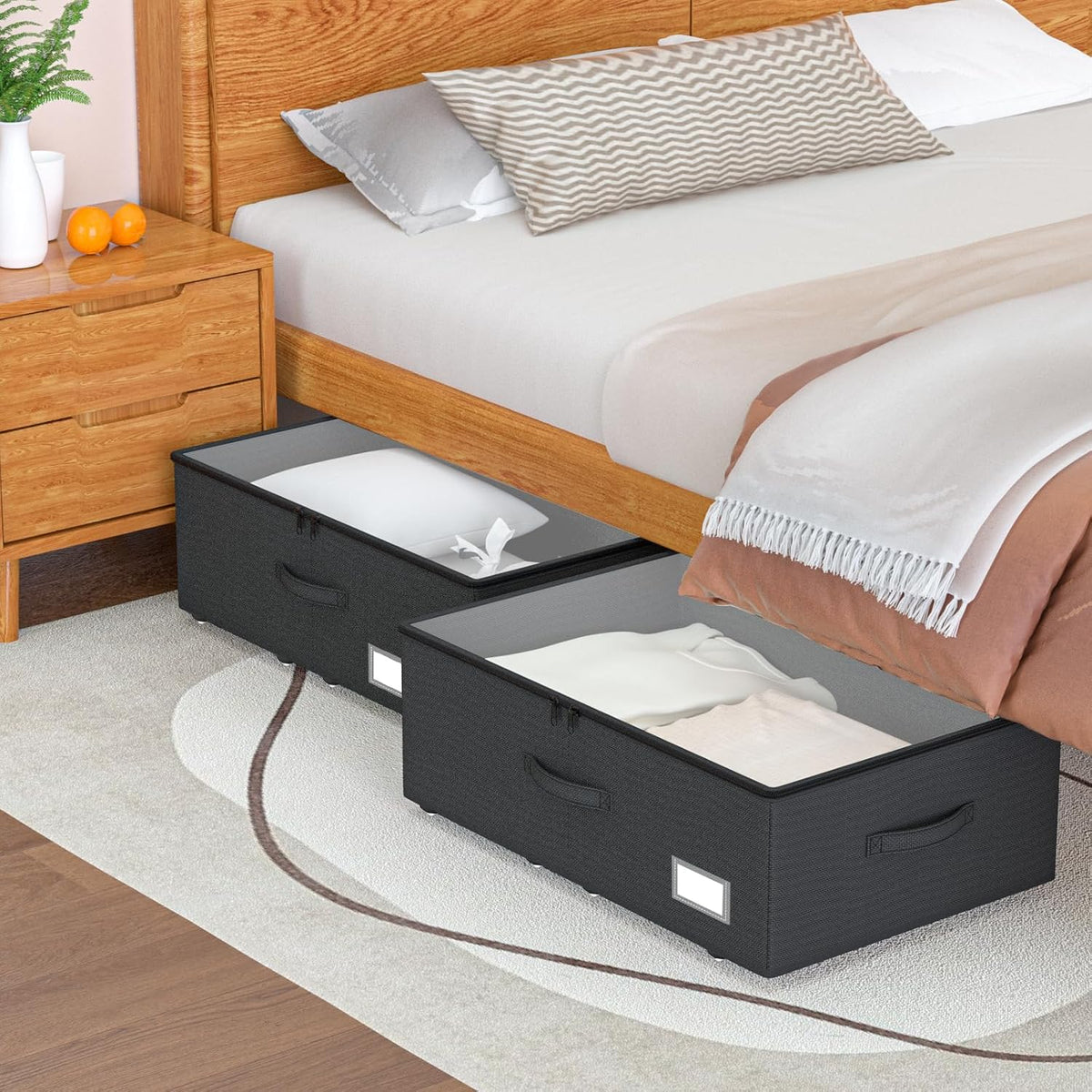 EE-RoomWorld Under Bed Storage with Wheels, 10 inches height，Black