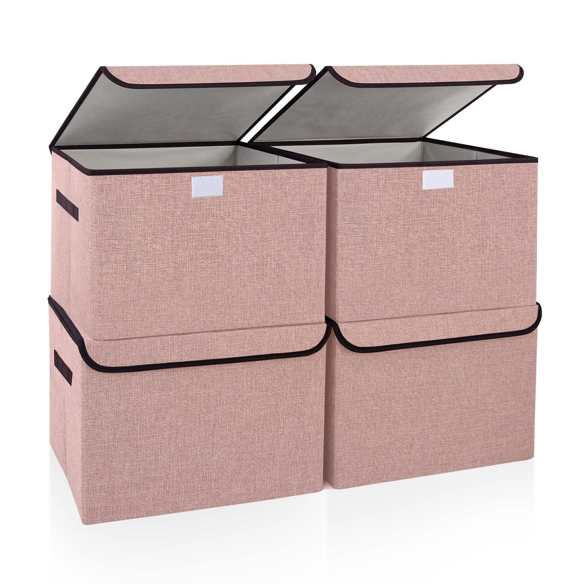 Bagnizer Large 22 Quart Linen Fabric Foldable Storage Bin Cube Organizer Basket with Flip-Top Lid & Handles, Clothes Blanket Box for Home, Office, Closet, Gray, 4 Pack 14.6 x 9.5 x 9.5”