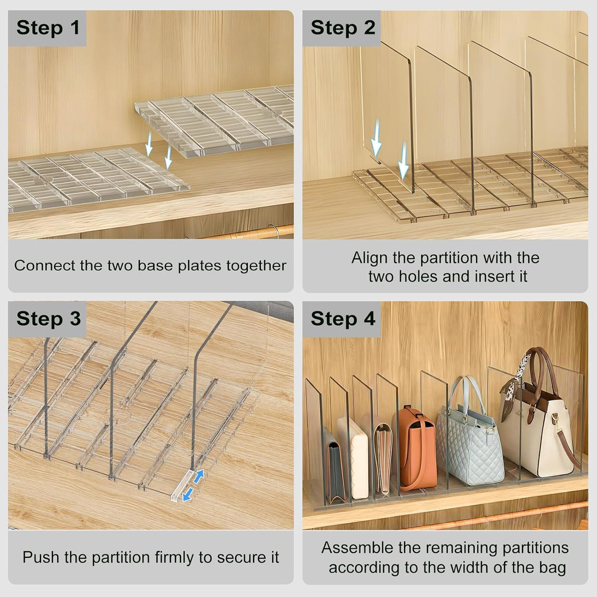 SortNStore Bag & Purse Organizer for Closet: Adjustable Clear Dividers