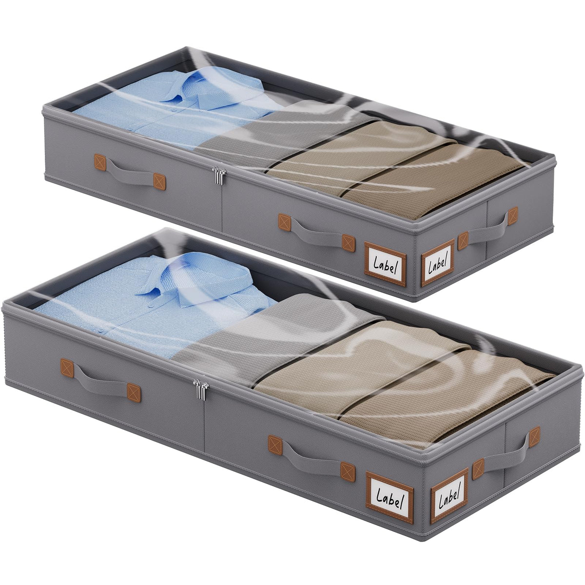 FHSQX Under Bed Storage Container 2Pack 6 Inches Low Profile Under-bed Organizer Bins Slim Under Couch Storage Box Ideal For Seasonal Clothes Blankets Towel Fabric (2, Beige, 31.5 * 16.5 * 6in)