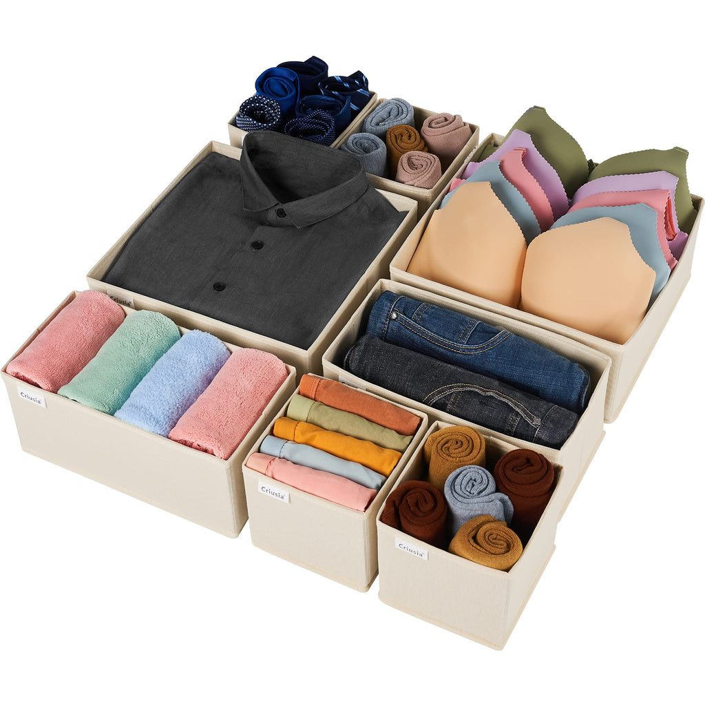 Criusia Drawer Organizer Clothes,16 Pack Underwear Drawer Organizers, Foldable Closet Organizers and Storage Dresser Drawer Dividers Clothing Organizer for Clothes, Socks, Scarves, Bra, Ties (Beige)