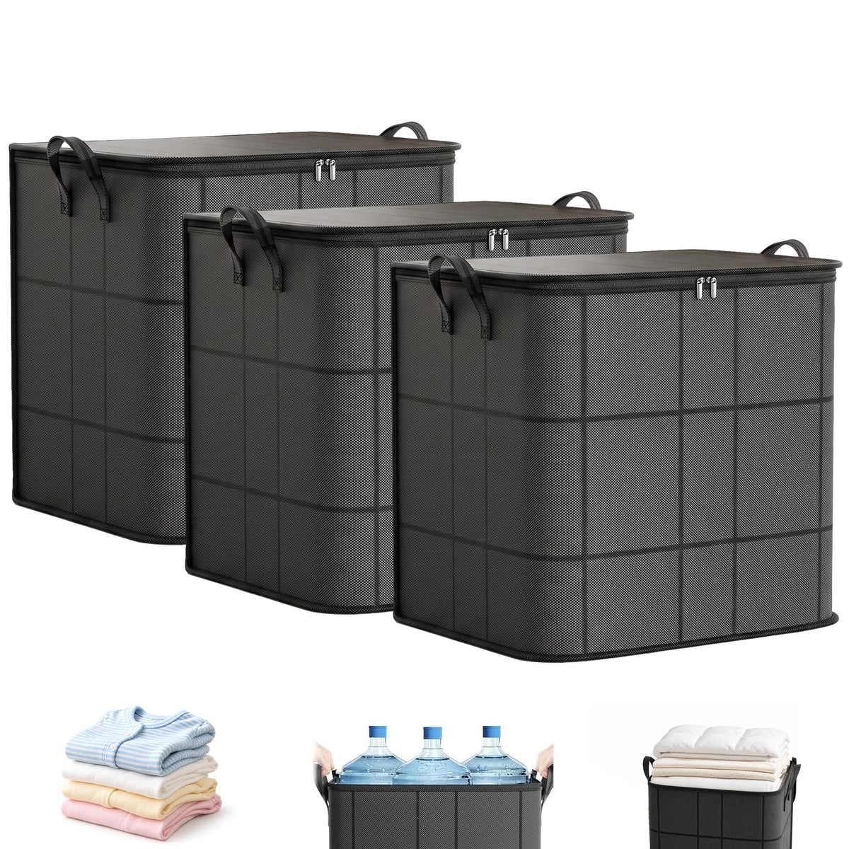 3PCS XXL Foldable Storage Bag with Reinforced Handles,180L Large Capacity