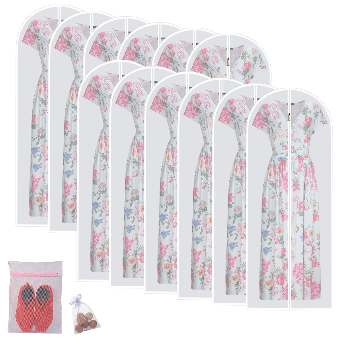 Garment Bags for Hanging Clothes Travel (Set of 12) Clothes Storage Bags Closet Cover for Open Closet with Zipper for Suit, Sweaters Travel Laundry Wardrobe Closet Garment Dust Cover