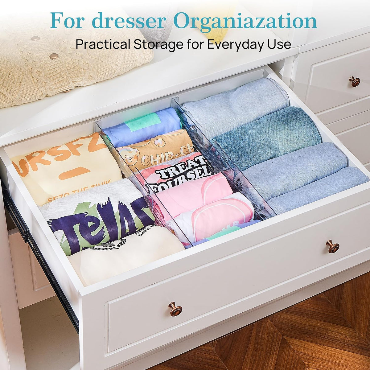 Vtopmart 12 Pack Drawer Dividers for Clothes, 4" High 10.2"-16.5" Adjustable Expandable Dresser Drawer Organizer, Clear Plastic Separators for Dresser, Baby Clothing, Underwear, Cosmetic, Toiletries