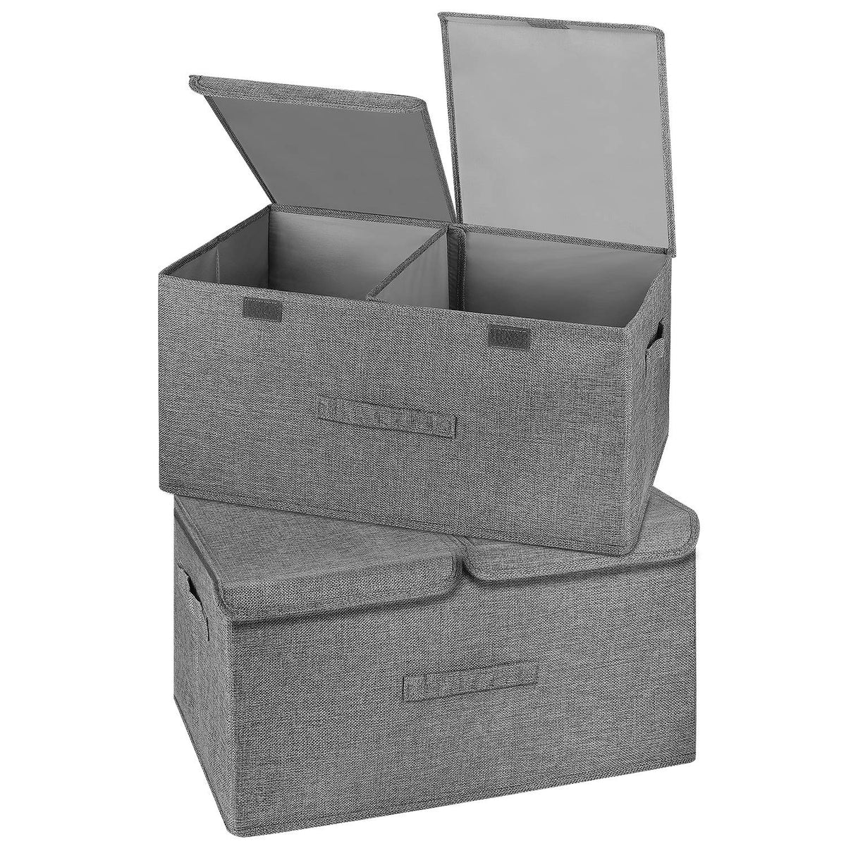 2 Pack Large Storage Boxes with Lids and Handles, Collapsible Linen Storage Bins Organizer Containers Baskets Cube with Removable Divider for Home Bedroom Closet Office (Cream, Small)