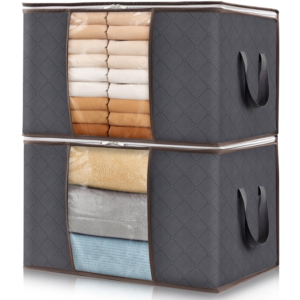 Lifewit 3 Pack 90L Clothes Storage Bins with Lids, Foldable Blanket Storage Bags with Zippers, Clear Window and Reinforced Handles, Closet and Organization for Clothing, Sweater, Comforter, Bedding