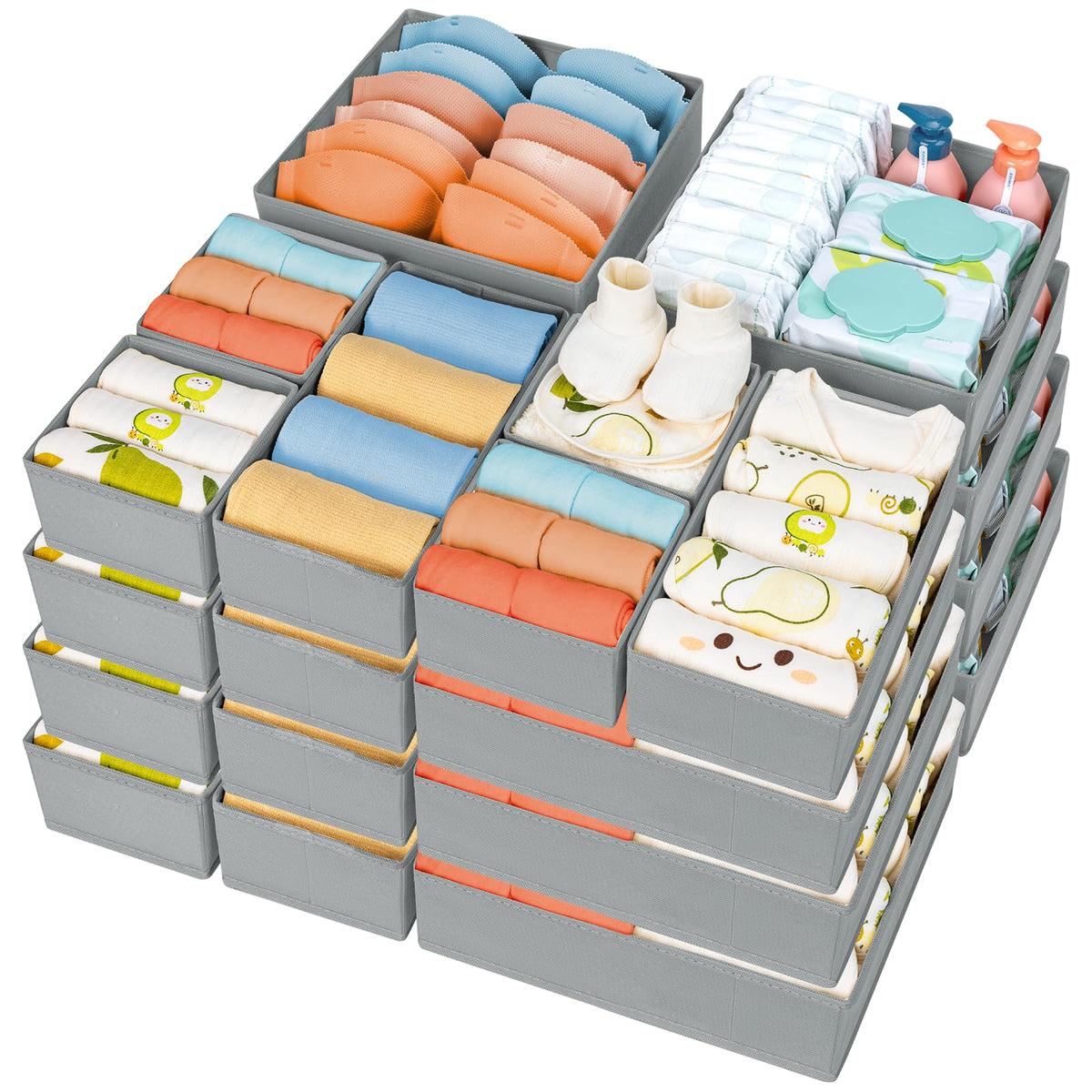 DIMJ Drawer Organizer Clothes, 12 Pack Dresser Organizer for Nursery, Baby Clothes, Underwears, Sock, Fabric Dresser Bins, Drawer Dividers, Foldable Closet Organizers and Storage(Beige)