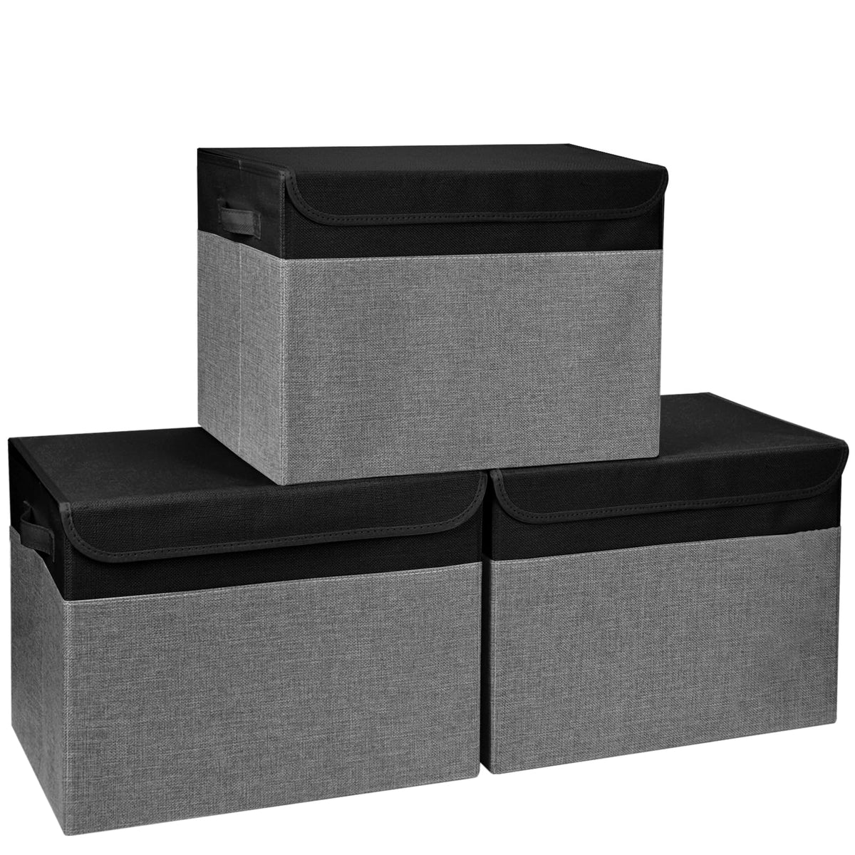 Bagnizer Large 22 Quart Linen Fabric Foldable Storage Bin Cube Organizer Basket with Flip-Top Lid & Handles, Clothes Blanket Box for Home, Office, Closet, Gray, 4 Pack 14.6 x 9.5 x 9.5”