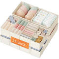 Criusia Drawer Organizer Clothes, 14 Pack Dresser Organizer for Baby Clothes, Underwear, Sock- Foldable Closet Organization and Storage Dividers Bins for Nursery, Bedroom and Dorm (Beige)