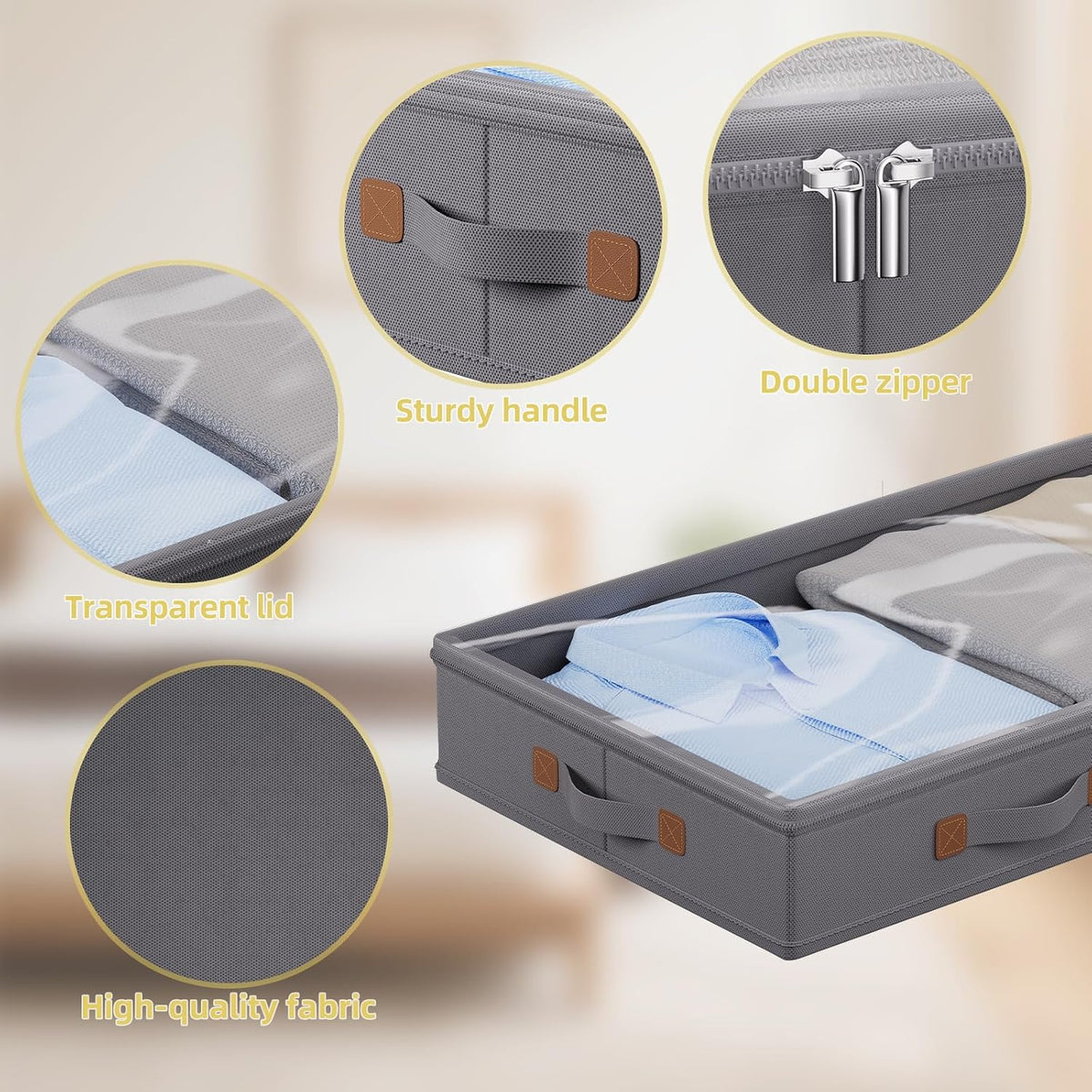 2Pack 3 Inches Low Profile Under Bed Storage Container With Lid, Drak Grey