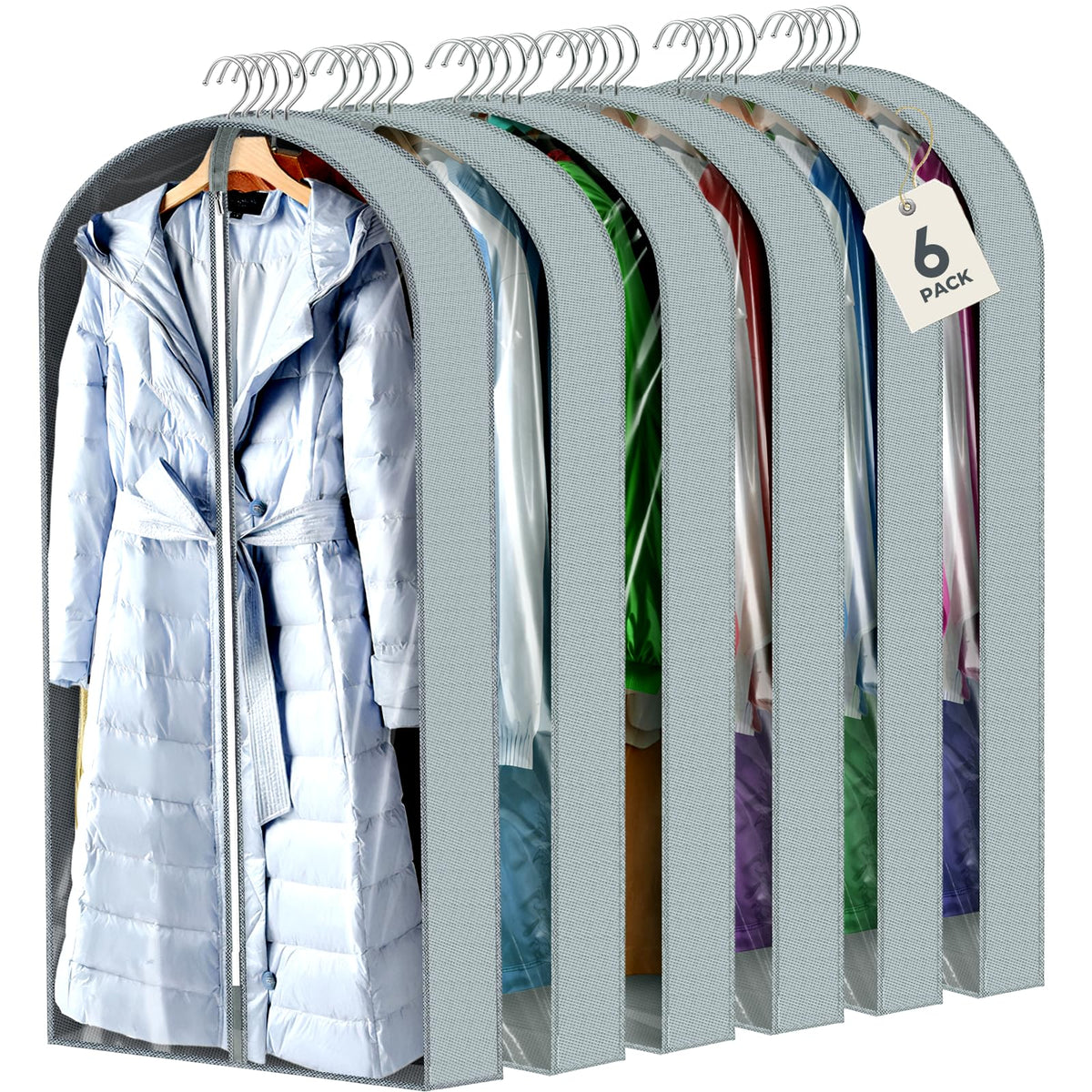 6 Pcs 60" Garment Bags for Hanging Clothes, Clear Suit Bags for Closet Storage Clothing Storage, Garment Bags Shoulder Covers with 4" Gussets for Coats, Jackets, Shirts and Sweater