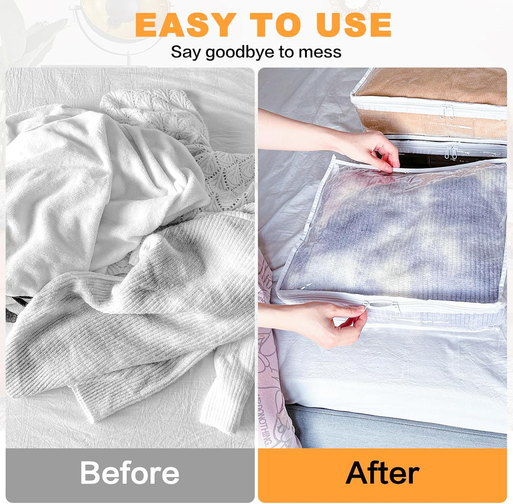 Clear Zippered Plastic Clothes Storage Bags, 6 Pack, White