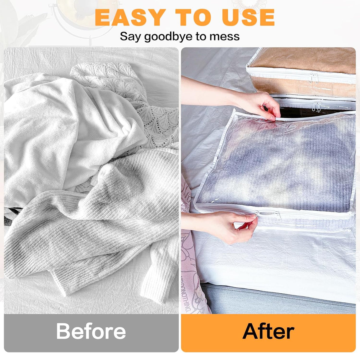 Clear Zippered Plastic Clothes Storage Bags, 6 Pack, White
