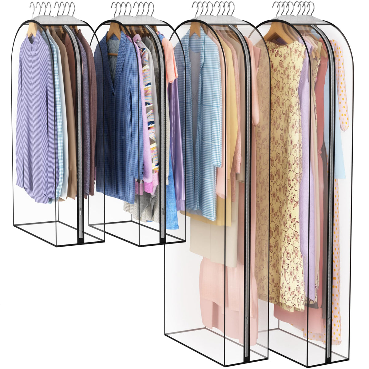 Liuoud Clear Garment Bags for Hanging Clothes 10” Gusseted, 4 Pack, 40”&50”