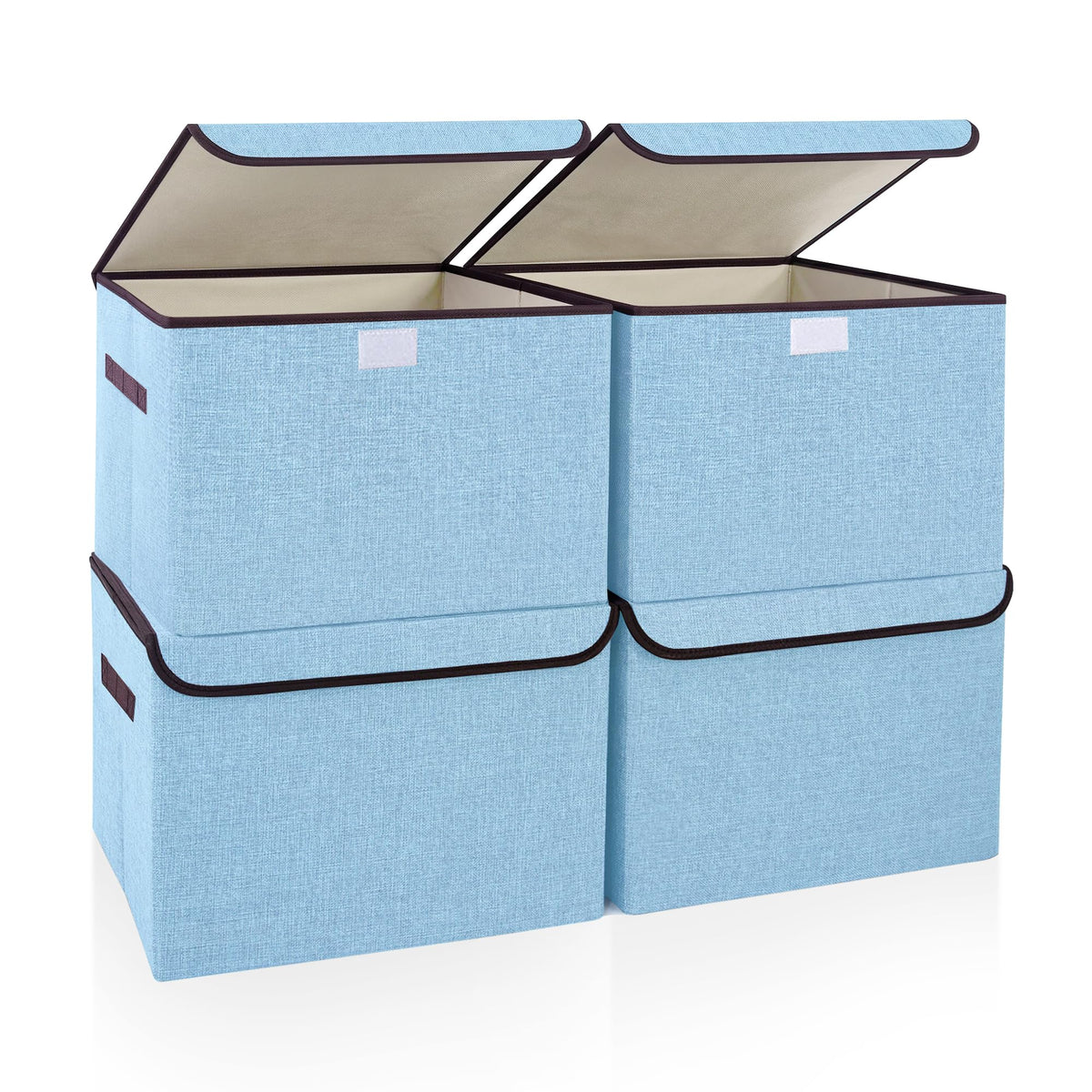Bagnizer Large 22 Quart Linen Fabric Foldable Storage Bin Cube Organizer Basket with Flip-Top Lid & Handles, Clothes Blanket Box for Home, Office, Closet, Gray, 4 Pack 14.6 x 9.5 x 9.5”