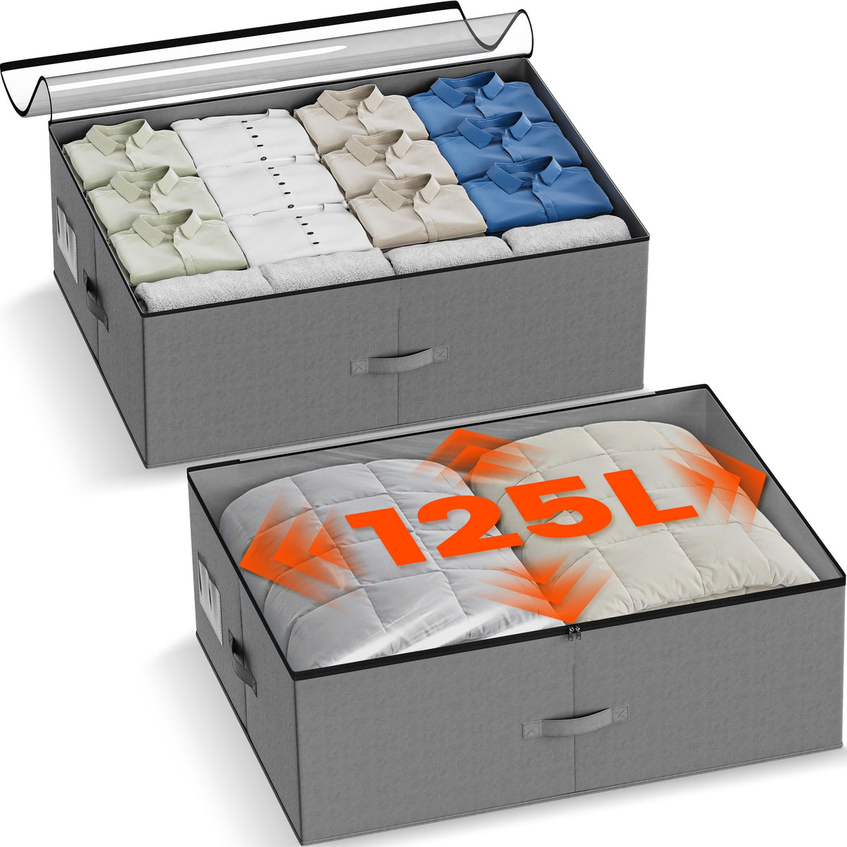 XXXL 78L Under Bed Storage, Storage Containers with Support & Clear Lid, Support Frame, Underbed Storage Bins for Clothes, Shoes, Blankets, and Toys 2 pack