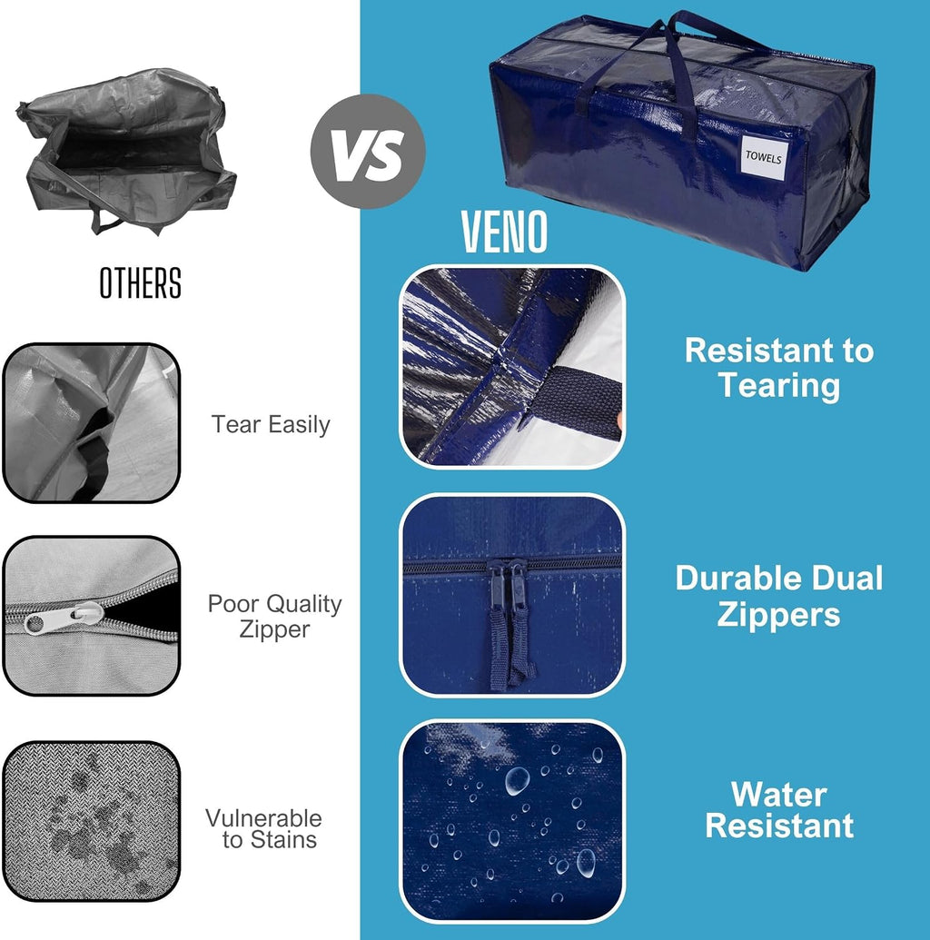 VENO 10 Pack Heavy Duty Moving Bags with Backpack Straps, Zippers & Handles, Extra Large Packing Bags for College Dorm Essentials, Moving Supplies Alternative to Cardboard Moving Boxes