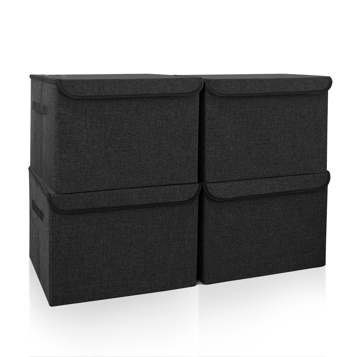 Bagnizer Large 22 Quart Linen Fabric Foldable Storage Bin Cube Organizer Basket with Flip-Top Lid & Handles, Clothes Blanket Box for Home, Office, Closet, Gray, 4 Pack 14.6 x 9.5 x 9.5”