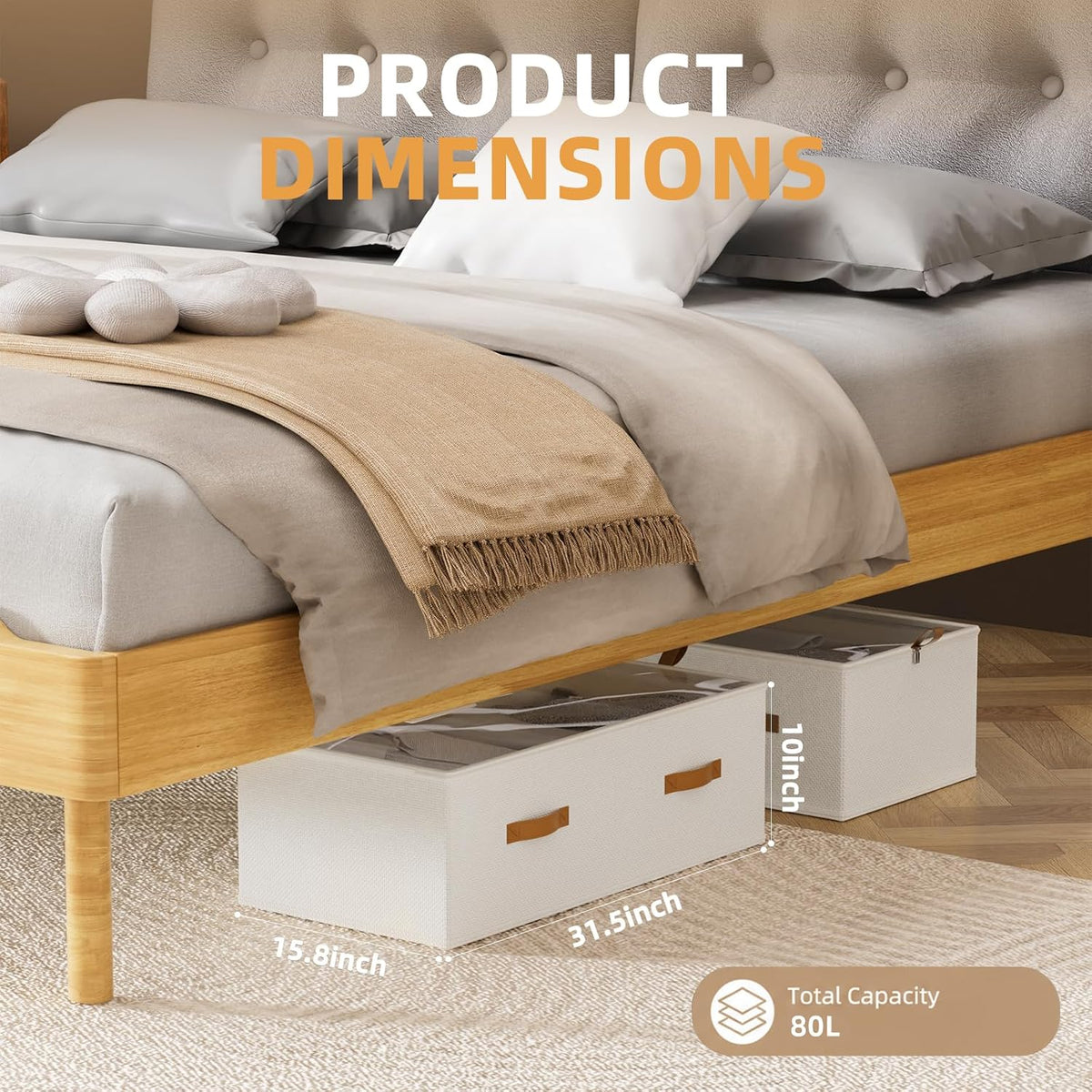 FHSQX Under Bed Storage Bins, White, 31.5x15.8x10 inch, 4 Pack