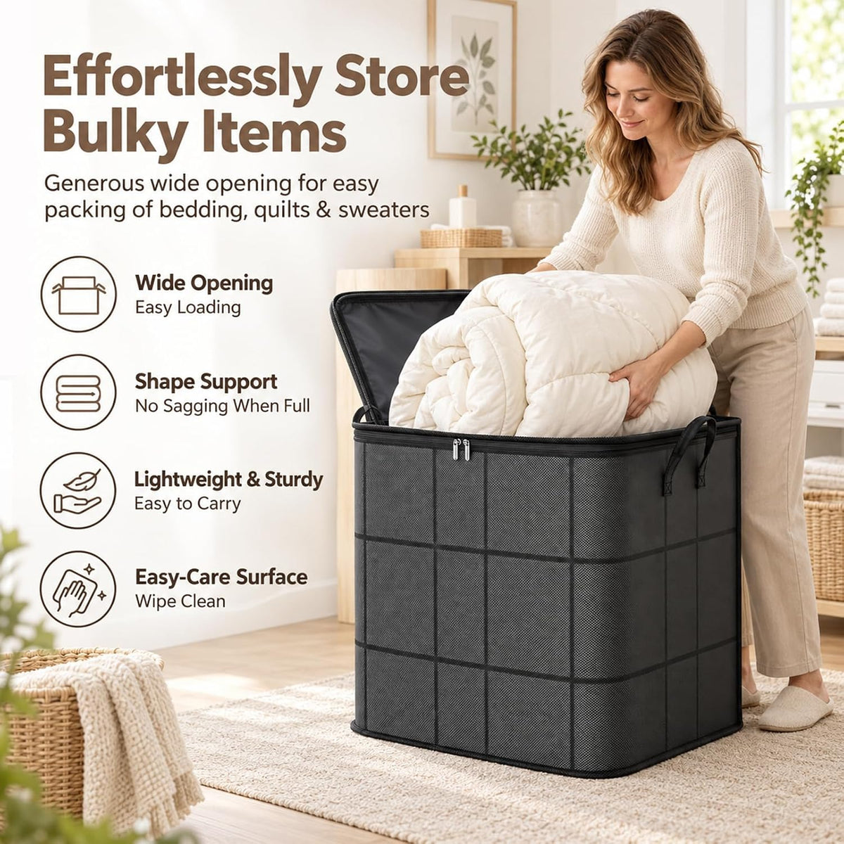 3PCS XXL Foldable Storage Bag with Reinforced Handles,180L Large Capacity
