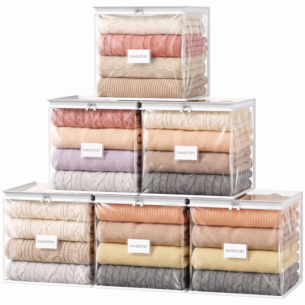Lifewit 6 Pack Clear Zippered Storage Bags, Plastic Sweater Storage Bags Clothing Organizer for Blankets Linen Sweater Bed Sheet Quilt Clothes (15.7 x 13.8 x 3.9 Inch)
