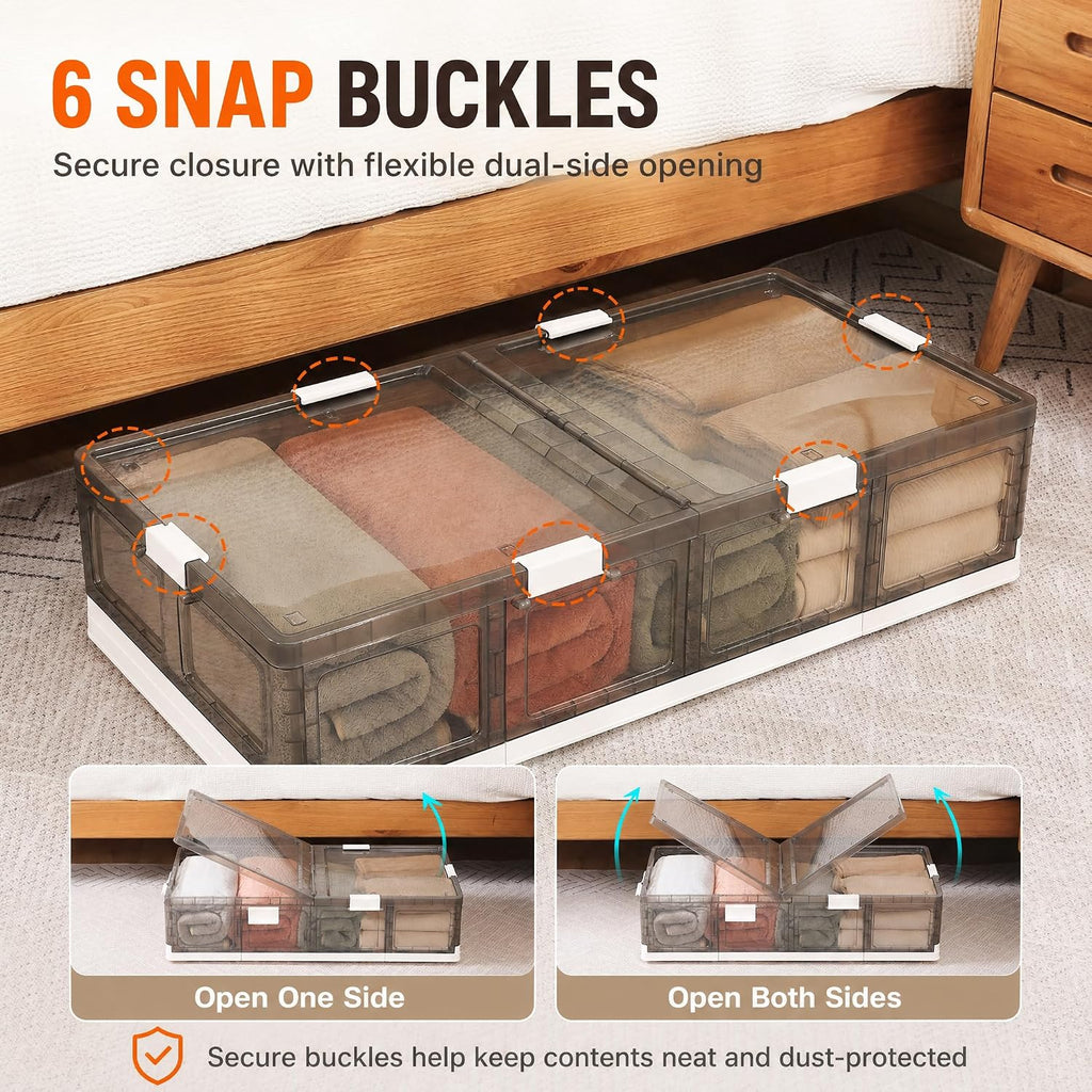 2-Pack Under Bed Storage Containers with Wheels - Stackable, Foldable Plastic Storage Boxes with Lids for Clothes, Shoes, Blankets - Perfect for Bedroom Organization and Dorms
